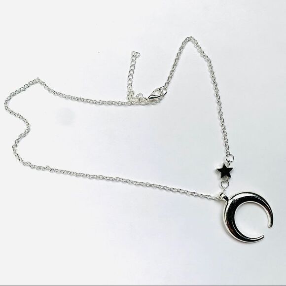 Silver Toned Moon & Star Necklace - Picture 3 of 5